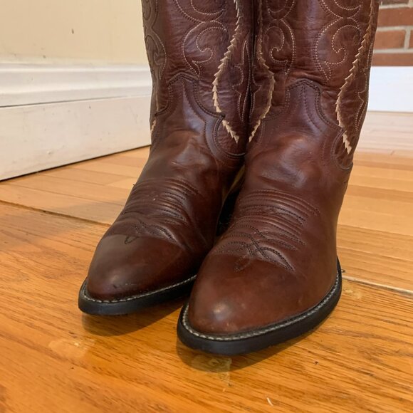 Vintage Justin Cowboy Boots Size 6 B Leather USA Made Western Rich Brown - Picture 9 of 16